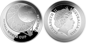 Австралия 1 доллар 2015 14-й Чемпионат мира по нетболу, коробка, сертификат KM NEW серебро PROOF 3-4-6-12