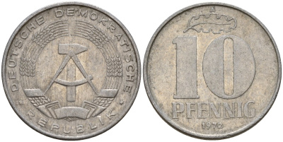 ГДР 10 пфеннигов 1972 A KM 10 алюминий 68-812
