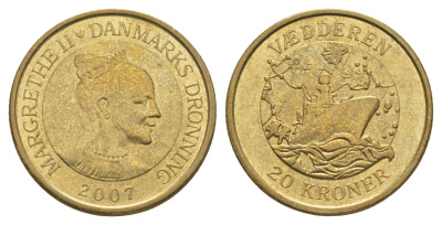 Дания 20 крон 2007 Корабли - Ледокол KM 921 алюминиевая бронза 4650-326