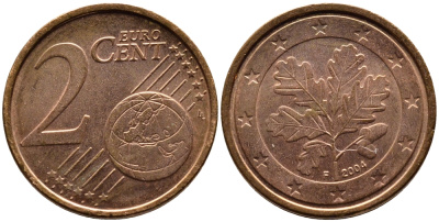 ГЕРМАНИЯ 2 ЕВРОЦЕНТА 2004 F KM 208 сталь плакированная медью 4387-1237