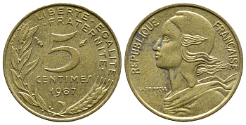 Франция 5 сантимов 1987 тип Марианна KM 933 медь алюминий никель 4679-962