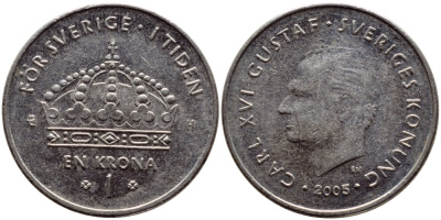 Швеция 1 крона 2005 Карл XVI Густав (1973- ) KM 894 медно-никель 3461-151