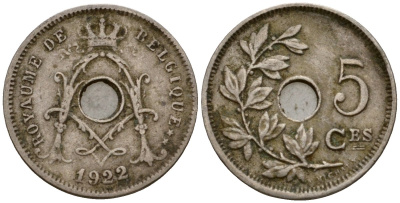 Бельгия 5 сантимов 1922 Belgique KM 66 медно-никель 4602-129