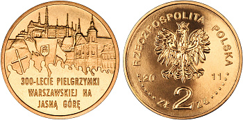 Польша 2 злотых 2011 MW, 300 лет Варшавского паломничества к Ясной Горе KM 784 нордик UNC 4676-822