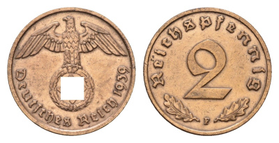 Германия 2 рейхспфеннига 1939 F KM 90, J. 362 бронза 4632-163