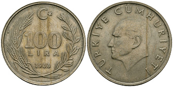 Турция 100 лир 1988 KM 967 медь цинк никель 4112-325