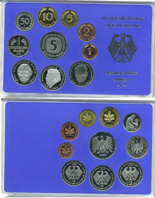 ФРГ государственный набор из 10 монет 1998 F    PROOF  3-5-3-40