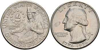 США 25 центов (квотер) 1976 D, 200 лет независимости (1776-1976), Вашингтон, барабанщик KM 204 медь плакированная медно-никелем    4606-647