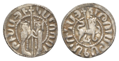 Киликийская Армения трам 1226-1271 Хетум I и царица Забель, держат крест/лев с патриаршим крестом  серебро    1516-515
