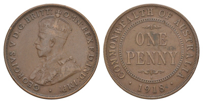 Австралия 1 пенни 1918 I, Георг V (1910-1936) KM 23 бронза 4653-643