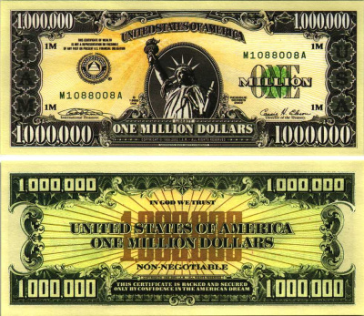 США 1000000 ДОЛЛАРОВ 2002 СУВЕНИРНАЯ БАНКНОТА, СТАТУЯ СВОБОДЫ бумага UNC (ПРЕСС) 7198-44-2-1