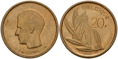 Бельгия 20 франков 1982 Belgique, Бодуэн I (1951-1993) KM 159 никель бронза 4601-352
