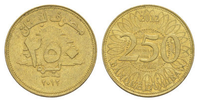 Ливан 250 ливров 2012 KM 36a медь алюминий никель UNC 4514-632
