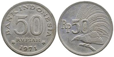 Индонезия 50 рупий 1971 райская птица KM 35 медно-никель 89-642