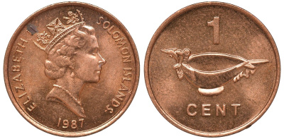 Соломоновы острова 1 цент 1987 Елизавета II (1953-) KM 24 сталь плакированная бронзой aUNC 4602-869