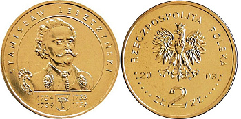 Польша 2 злотых 2003 MW, Станислав Лещинский KM 473 нордик  UNC 4531-833