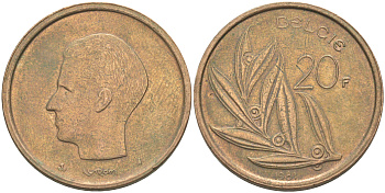 Бельгия 20 франков 1981 Belgie, Бодуэн I (1951-1993) KM 160 никель бронза 106-652