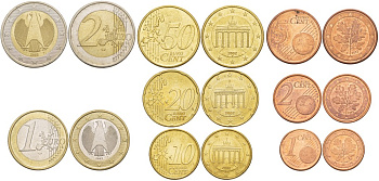 ФРГ евронабор из 8 монет 2002 F, (1, 2, 5, 10, 20, 50 ЕВРОЦЕНТОВ, 1, 2 ЕВРО) биметалл N6-43