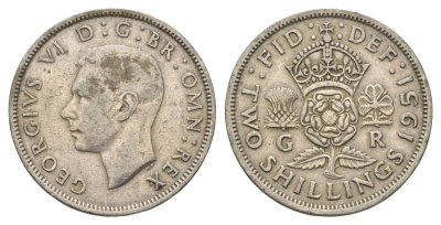 Великобритания 2 шиллинга (флорин) 1951 Георг VI (1936-1952) KM 878, Spink 4107 медно-никель 4663-257