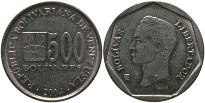 Венесуэла 500 боливар 2004 KM 94 сталь плакированная никелем 4565-244