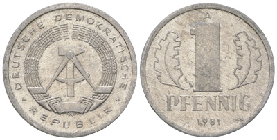 ГДР 1 пфенниг 1981 А KM 8.2 алюминий 4623-423