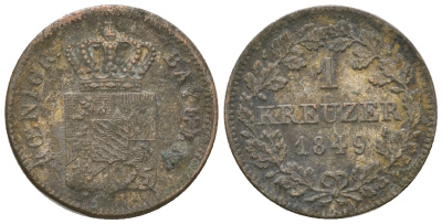 Бавария 1 крейцер 1849 Максимилиан II (1848-1864) KM 452 серебро 4668-1214