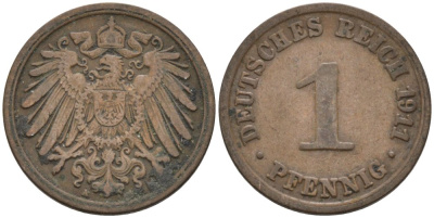 Германия 1 пфенниг 1911 A KM 10, J. 10 медь 4576-127