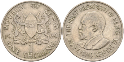 Кения 1 шиллинг 1969 Джомо Кениата KM 14 медно-никель 4132-1031