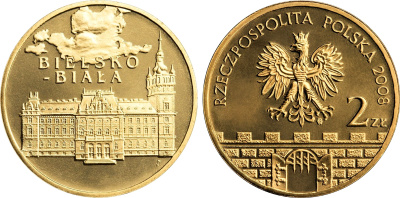 Польша 2 злотых 2008 MW, серия города Польши, Бельско-Бяла KM 663 нордик UNC 4676-517