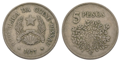 Гвинея-Бисау 5 песо 1977 KM 20 медно-никель 4626-536