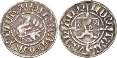 Померания 1 шиллинг 1492 Богуслав X (1478-1523) Dannenberg 380, Kopicki 4159, Levinson I-288a. 21 серебро 1517-1341