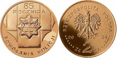 Польша 2 злотых 2004 MW, 85 лет польской полиции KM 501 нордик  UNC  3996-327