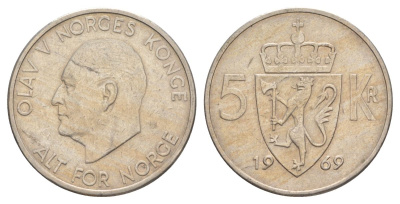 Норвегия 5 крон 1969 Улаф V (1957-1991) KM 412 медно-никель 4162-415