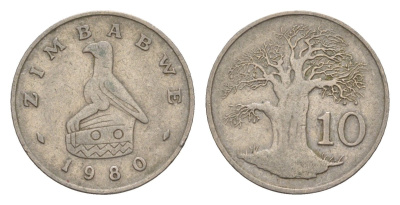 Зимбабве 10 центов 1980 птица-идол, баобаб KM 3 медно-никель 4655-752