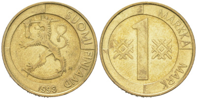Финляндия 1 марка 1998 M KM 76 алюминиевая бронза aUNC 4577-1135