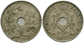 Бельгия 25 сантимов 1922 Belgie, Альберт I (1909-1934) KM 69 медно-никель 4165-844