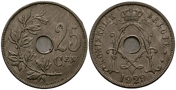 Бельгия 25 сантимов 1929 Belgie, Альберт I (1909-1934) KM 69 медно-никель 4403-436