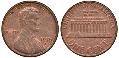 США 1 ЦЕНТ 1976 D, ЛИНКОЛЬН KM 201 медь цинк 62-712