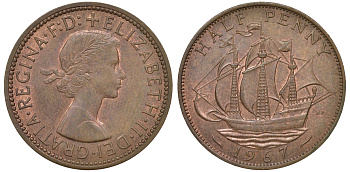 Великобритания 1/2 пенни 1967 Елизавета II (1952-2022) KM 896, Spink 4158 бронза 4681-1021