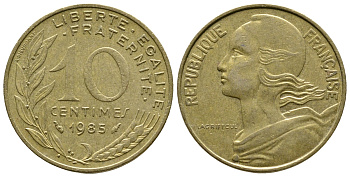 Франция 10 сантимов 1985 тип Марианна KM 929, LE FRANC 144.25 медь алюминий никель 3461-235
