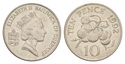 Гернси 10 пенсов 1992 помидоры KM 43.2 медно-никель 4566-234