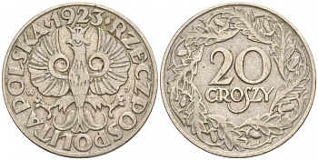 Польша 20 грошей 1923 w KM 12, Parchimowicz 105 никель 4516-245