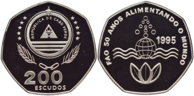 Кабо-Верде 200 эскудо 1995 50 лет FAO KM 34 серебро PROOF 01-057-13