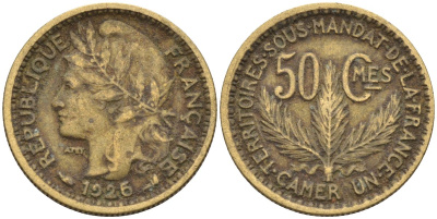 Французский Камерун 50 сантимов 1925 (а), монетный двор Париж KM 1 алюминиевая бронза 4164-1216