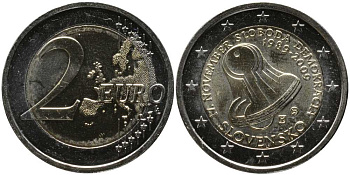 Словакия 2 евро 2009 20 лет Бархатной Революции, колокол KM 107 биметалл UNC 4112-311