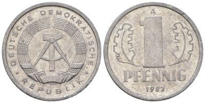 ГДР 1 пфенниг 1982 А KM 8.2 алюминий 4623-439
