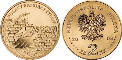 Польша 2 злотых 2009 Жегота (Zegota) - польское кодовое название подпольного Совета помощи евреям KM 703 нордик UNC 4676-631