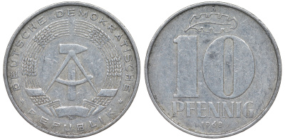 ГДР 10 пфеннигов 1968 A KM 10 алюминий 62-745