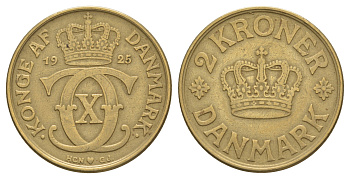Дания 2 кроны 1925 HCN; GJ, Кристиан X (1912-1947) KM 825 алюминиевая бронза 115-745