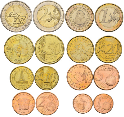 Словения евронабор из 8 монет 2007 1, 2, 5, 10, 20, 50 евроцентов, 1 и 2 евро UNC N6-17